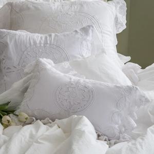 프렌치 프릴 직사각쿠션 팔바라, 엔틱 화이트 자수 쿠션커버 45X30 (솜 미포함)