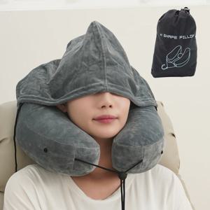 큐후드 H형 기내용 여행용 에어쿠션 목베게 목쿠션+파우치 세트