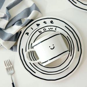 카툰 1인 식기세트 접시 컵 보울 홈카페 카페 그릇 전자레인지 식기세척기 가능