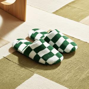 무소음 층간소음 방지 거실 실내화 플러피 룸슬리퍼 Green Checker