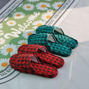 체크 3중 거실 실내화 여성 실내 슬리퍼 면 거실화