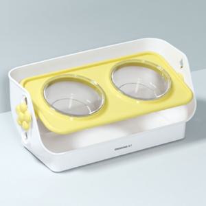 반려동물 플라워 각도 높이 조절 투명 더블 보울 식기