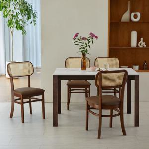 앨빈 버터 라탄 포세린 통 세라믹 4인용 원목 테이블 식탁세트 2colors