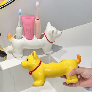 [해외] 모던 귀여운 강아지 세라믹 칫솔꽂이 인테리어 칫솔 치약 걸이 거치대 2colors