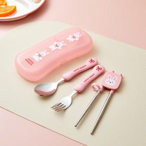 올인원 숟가락, 교정젓가락, 포크 세트 수저통포함 리본래빗