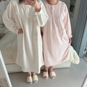 88 빅사이즈 가능 국산 쁘띠 밍크 후리스 수면 잠옷 원피스 3color