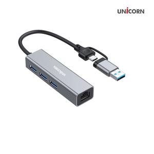 GIGA USB유선랜카드+3포트 USB멀티허브 알루미늄 A+C타입 CLAN-1000HC