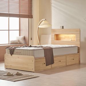편백누리 원목 LED 빅서랍 3단 벙커 수납침대프레임 SS/Q/K 3size