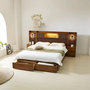 수이 호텔 원목침대 서랍형 수납 LED 조명 침대프레임 SS/Q/K