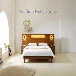 솔라나 원목 침대 호텔 수납 여닫이 LED 조명 콘센트 편의 침대프레임