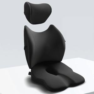 올인원 메모리폼 목베개 등 허리 쿠션 바른자세 등받이 방석 사무실 의자 허리받침 3종세트