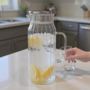 플리츠 내열 유리 물병 1.0L 주방 냉장고 카페 물통