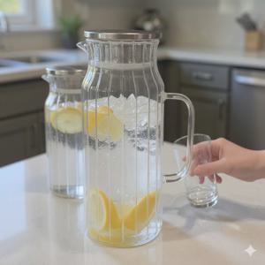 플리츠 내열유리 물병 1L+1.4L 2개 1세트 카페 냉장고 물통