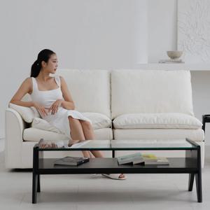 오울루 2단 원목 좌식 거실 유리 소파 테이블 블랙 1200