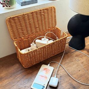 라탄 감성 PP 멀티탭 정리함 전선정리 콘센트 케이스 다용도 케이블 보관 수납 박스