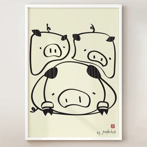 돼지 그림 동물 포스터 풍수 삼겹살 식당 인테리어 돼지띠 액자