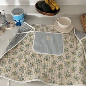 4중 거즈 하프 에이프런 플라워 스트라이프