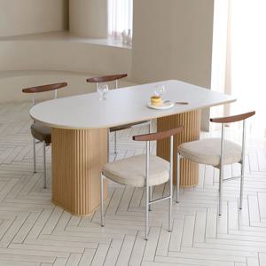 쿠폰가389,700원~토즈 포세린 통 세라믹 템바보드 반타원 4인 식탁 세트(의자4개포함)