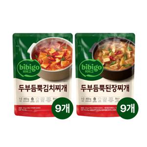 비비고 두부김치찌개 460g x9개+두부된장찌개 460g x9개