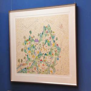 제주 풍경 이왈종 한정판 판화 - 제주 생활의 중도 원목대형액자 거실 호텔 병원 인테리어