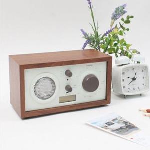 우드 레트로라디오 AUX 디지털 알람시계 화이트브라운
