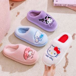 산리오 리본 슬리퍼 실내화 헬로키티 시나모롤 쿠로미 마이멜로디 가을 겨울 사무실 털슬리퍼