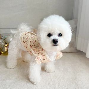 강아지 조끼 꽃골덴 누빔 퀼팅 프릴 수면조끼 따뜻한 겨울옷 S