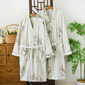 커플 대나무 겨울 극세사 수면 홈웨어 롱 로브 가운 1color