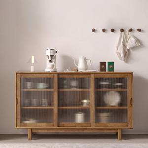 세컨하우스 와이드 광폭 원목 유리 주방 슬라이딩 수납장 그릇장 1500_J307