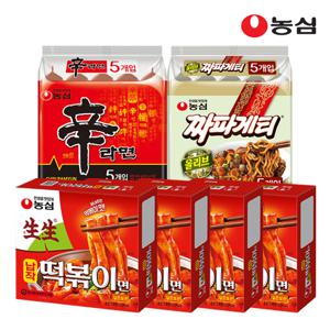 생생납작떡볶이면 4개 + 신라면 5개 + 짜파게티 5개