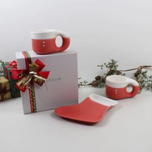 도자기 크리스마스 머그컵+디저트/브런치 접시 선물세트 양말신은 커플 산타세트(3P)