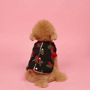 블랙 체리 양털 양면 겨울옷 패딩 강아지조끼