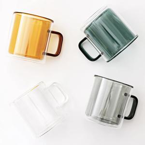 홈카페 더블월 컬러풀 이중 내열 유리 머그 컵 400ml / 4colors