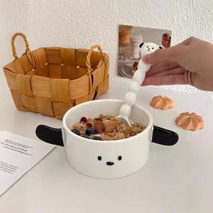 굿모닝 퍼피 시리얼 볼 + 스푼 세트 강아지 모양 도자기 세라믹 볼
