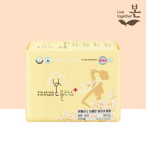 본플러스 국내제조 유기농 순면 생리대 중형 16P, 1팩