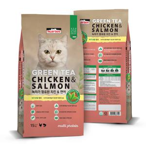 녹차 치킨 연어 대용량 고양이 사료  (15kg)