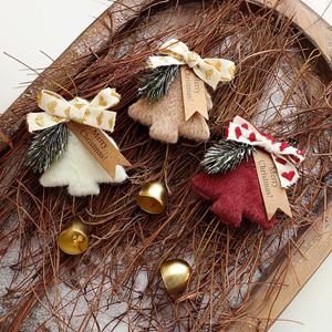 리본 벨벳 미니 트리 오너먼트 오브제 도어벨 장식 소품 3개세트(4type)