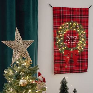 국산 크리스마스 벨벳 체크리스 월데코(레드) 패브릭 포스터 트리장식 무드조명