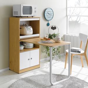 로사 인출식 식탁 렌지대 테이블 확장형 수납 선반 우드 철제 600 화이트 오크