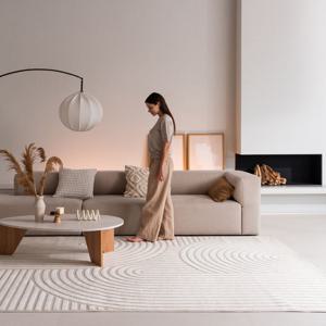 아크 베이지 하이앤로우 루프 단모 거실 대형 러그