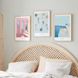 일러스트 그림 인테리어 액자 핑크아치 홀리데이 산토리니 3종 세트