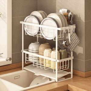 틈새 자동 물빠짐 식기건조대 2단 슬림 미니 설거지 건조대 (고리3개, 수저통 포함)