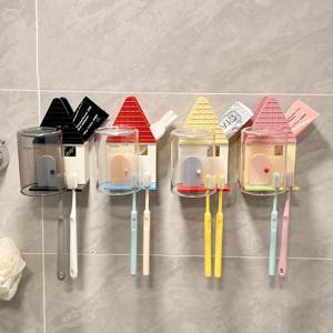 [해외] 1+1 집모양 무타공 거꾸로 욕실 컵홀더 칫솔꽂이세트 칫솔걸이 양치컵