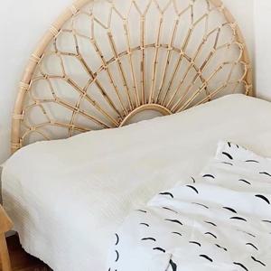 [해외] 천연 라탄 침대 헤드 프레임 저상형 패밀리 호텔 침대 라지킹 리폼