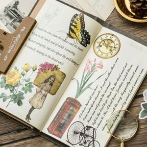 프렌치 빈티지 감성 일러스트 조각 스티커 팩 북 세트 60매 다꾸 꽃 나비 식물 새 고전