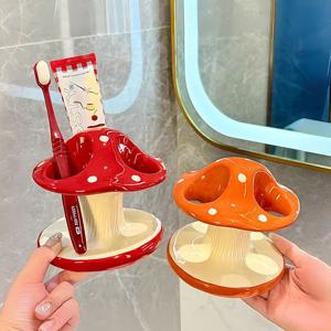 [해외] 감성 모던 버섯 세라믹 칫솔꽂이 치약 홀더 정리 인테리어 소품 2colors
