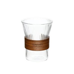 카페 투명 플리츠 내열 유리컵 대 345ml (우드홀더 포함)