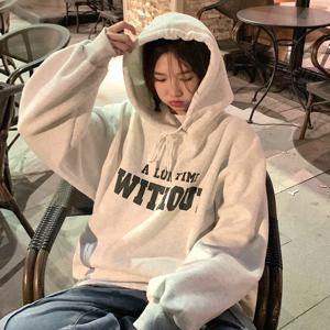 여성 오버핏 기모후드티 2XL 빅사이즈 겨울 후드티 스트링 긴팔 티셔츠 그레이 그린