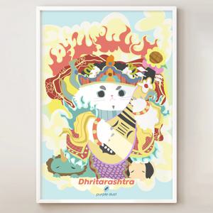 사대천왕 탱화 그림 고양이 포스터 불교 굿즈 불화 인테리어