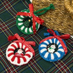 크리스마스 손 뜨개 미니 리스 트리 장식 키링 장식 핸드메이드 3종세트